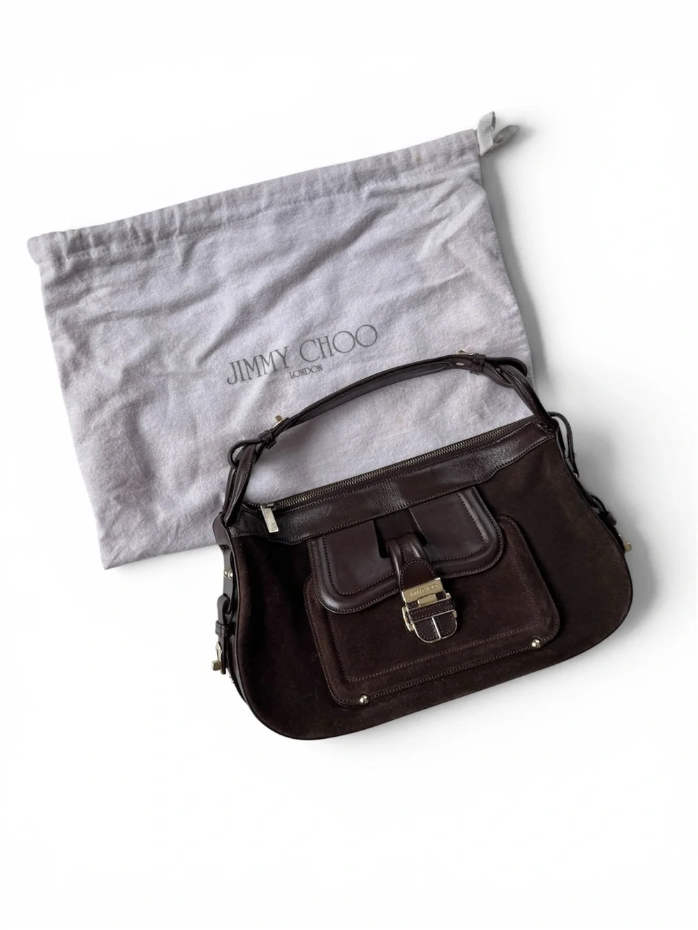 Jimmy Choo Dark Brown Suede & Leather Shoulder Bag